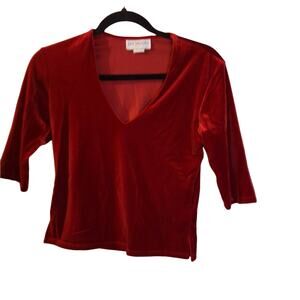 Jay Jacobs Vtg. Red Velvet V Neck 3/4 Sleeve Women’s Top Sz Sm